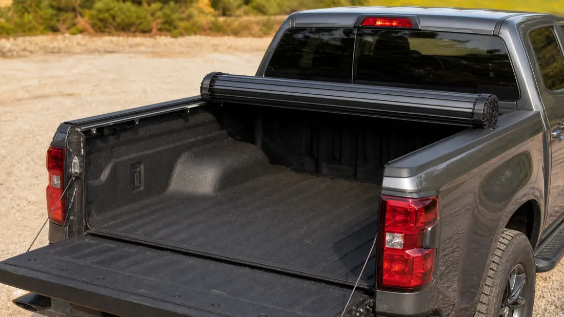 Hard roll-up tonneau cover on a truck bed