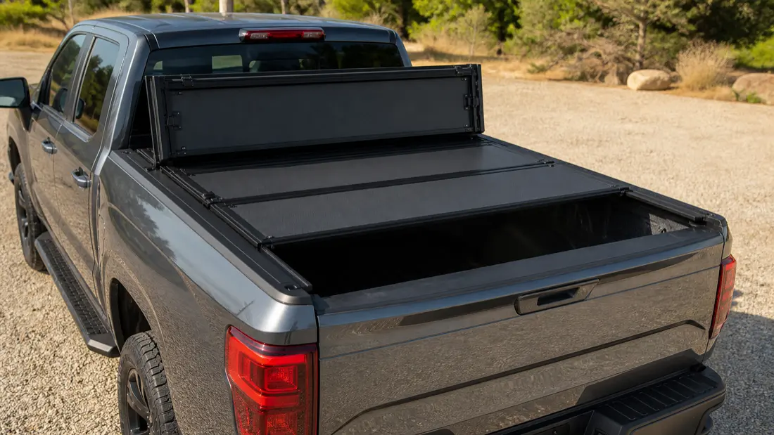 Tri-fold tonneau cover on a truck bed