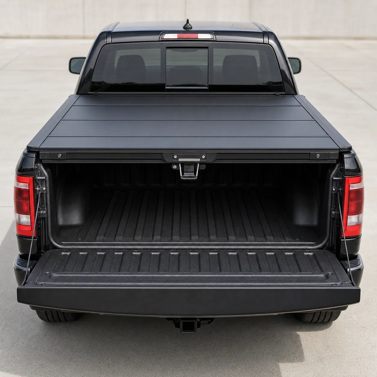BAKFlip G2 hard folding tonneau cover rear view on a pickup tailgate down