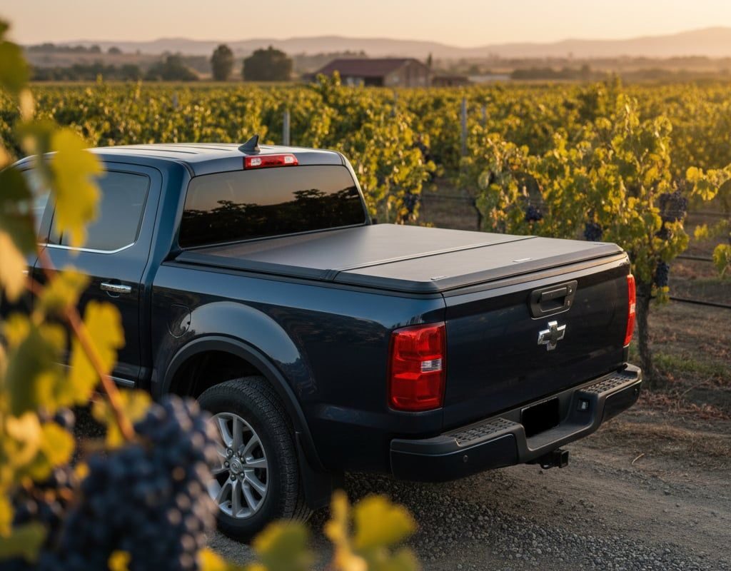 2023 Chevy Silverado 1500 with hard folding tonneau cover partially open showing truck bed access