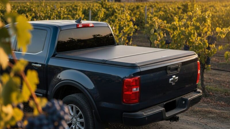 2023 Chevy Silverado 1500 with hard folding tonneau cover partially open showing truck bed access