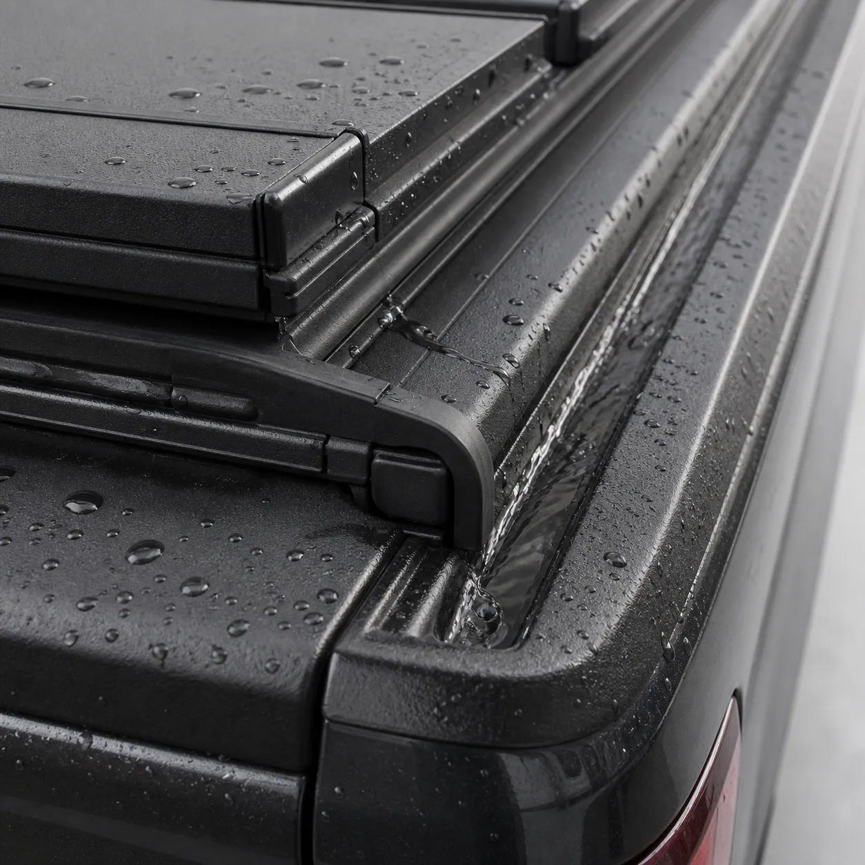 Close-up of the Gator EFX drainage channel and rubber weather seal