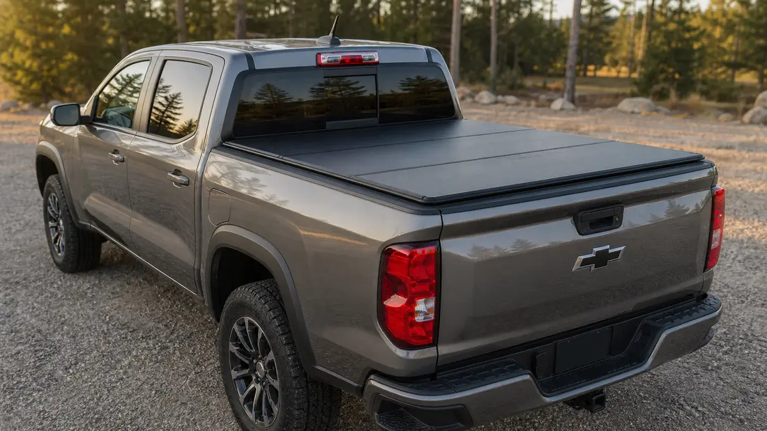 Chevy Colorado with a low-profile hard tri-fold tonneau cover on the bed